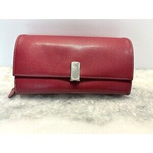 Vintage Liz Claiborne Leather Wallet Tri Fold Button Zipper Women's Red Wallet